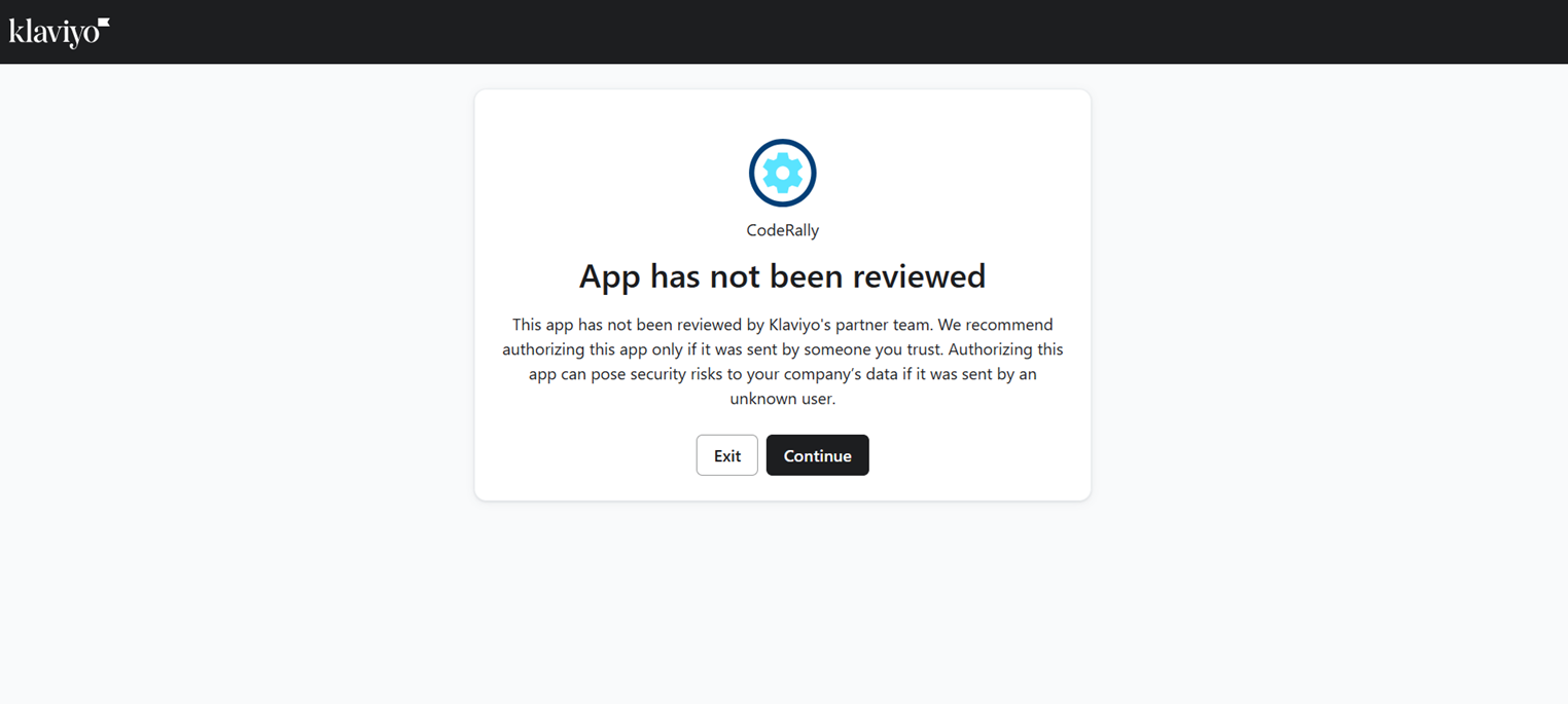 Initiate Klaviyo Connection Screenshot